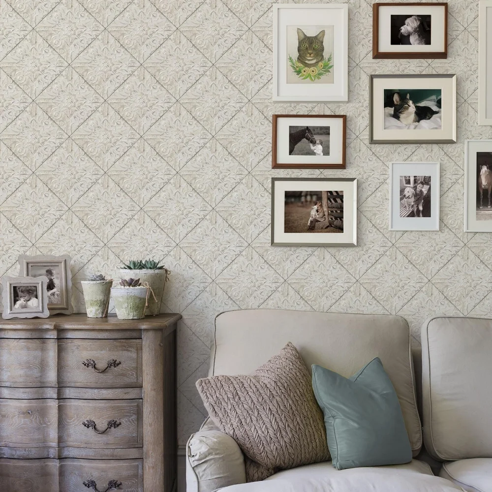 Wallpaper Brandi Light Blue Tin Faux Tile